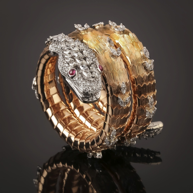 Snake, Colored gem and diamond bracelet